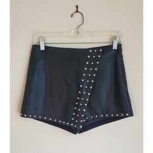 Free People Emmy Black Faux Leather Studded Mini Skort Size 2